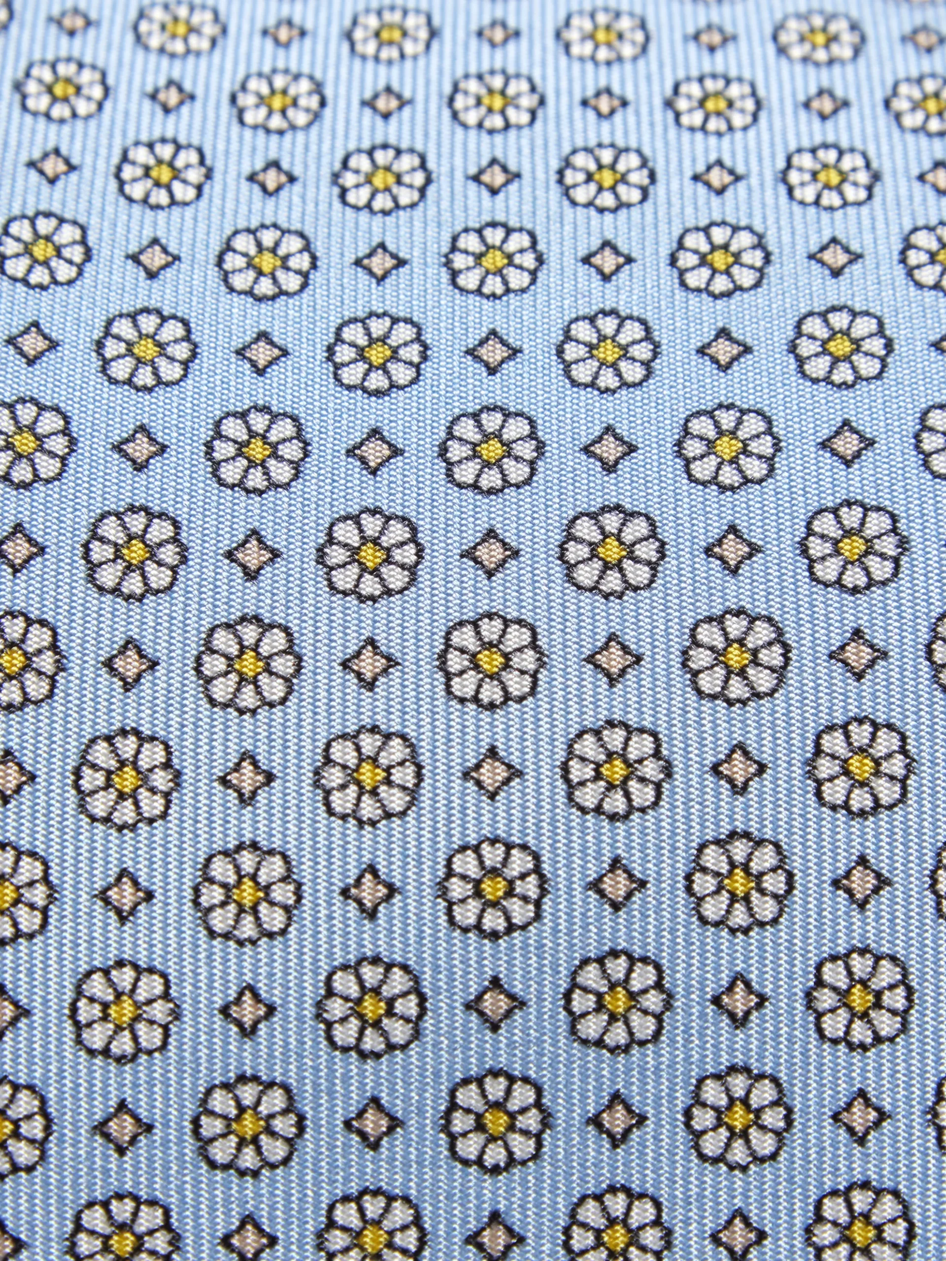 Light blue and yellow micro motif silk tie