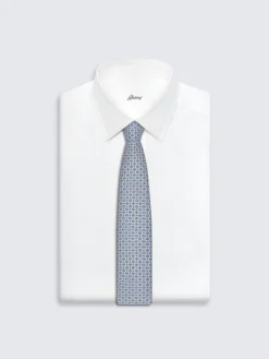 Light blue and yellow micro motif silk tie