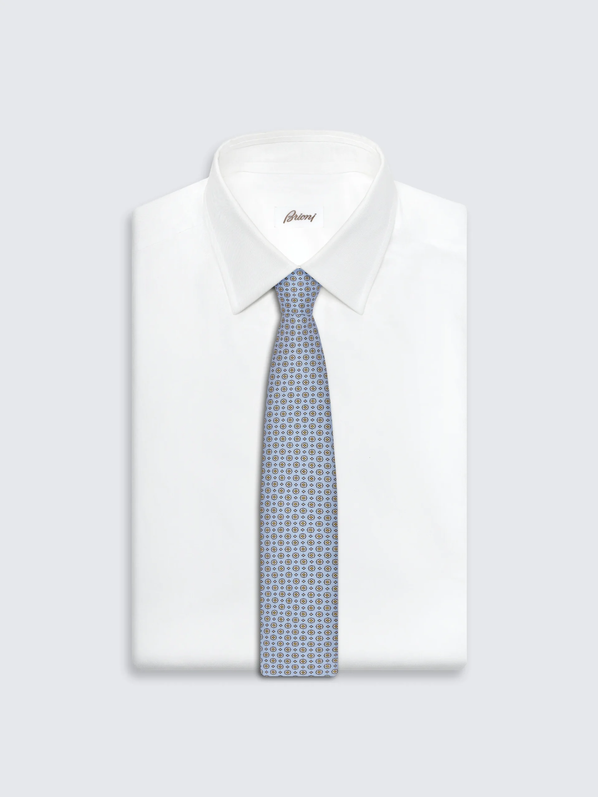 Light blue and yellow micro motif silk tie