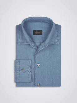 Light blue cotton denim Capri collar shirt