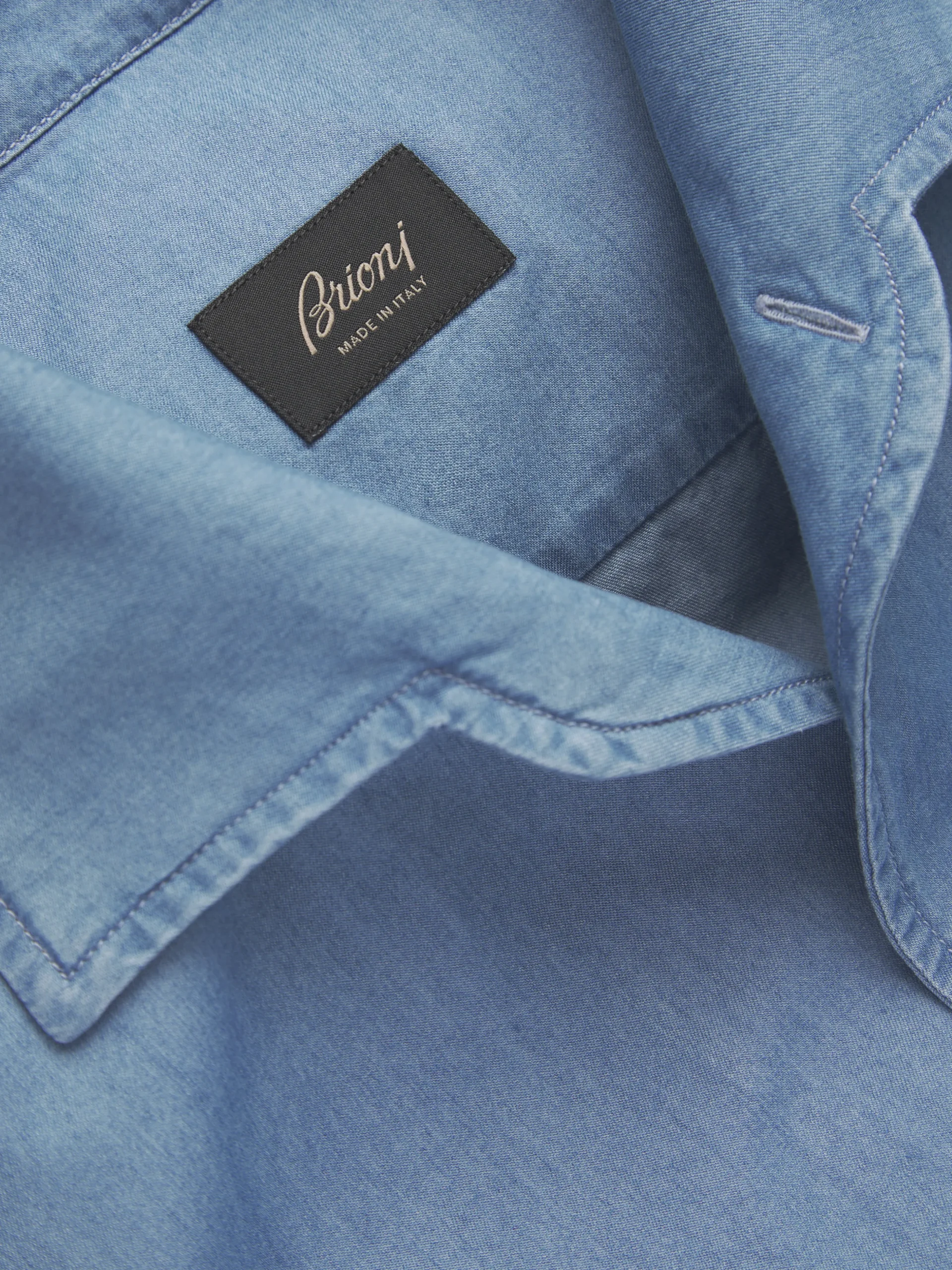Light blue cotton denim Capri collar shirt