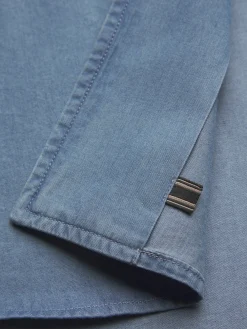 Light blue cotton denim Capri collar shirt