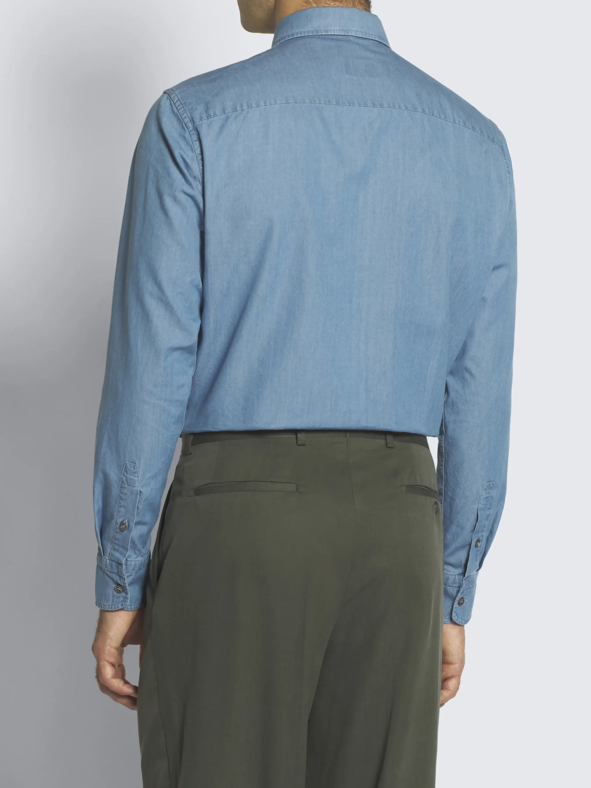 Light blue cotton denim Capri collar shirt