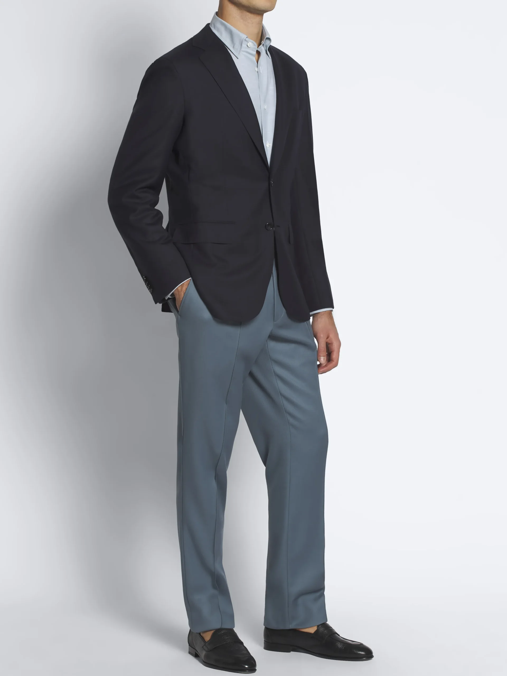 Light blue cotton hidden button-down shirt