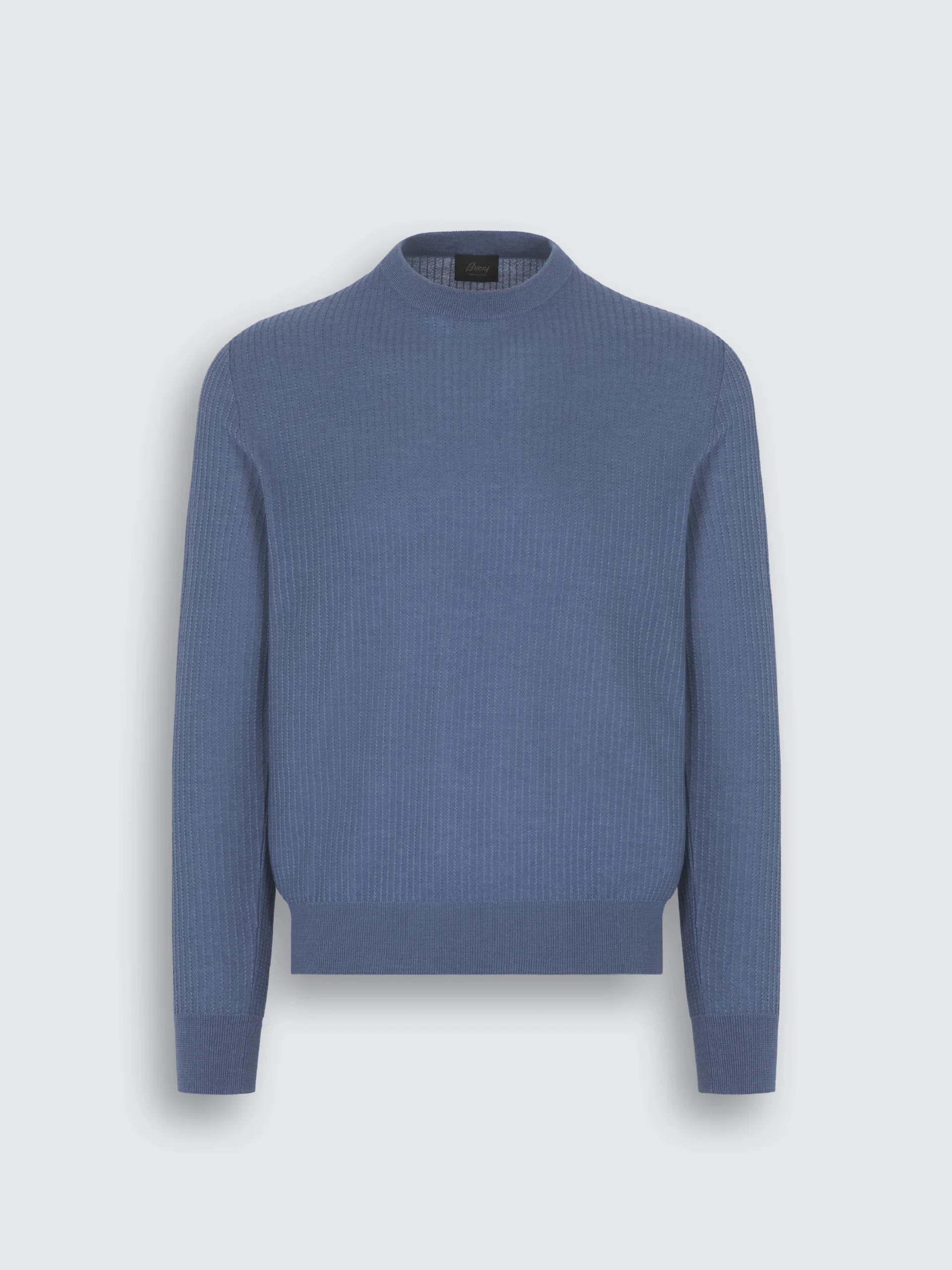 Light blue jacquard cashmere and silk crewneck sweater