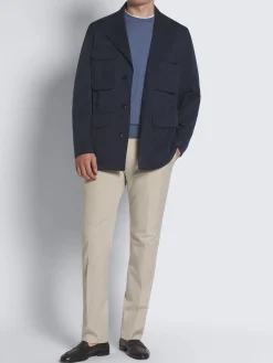 Light blue jacquard cashmere and silk crewneck sweater