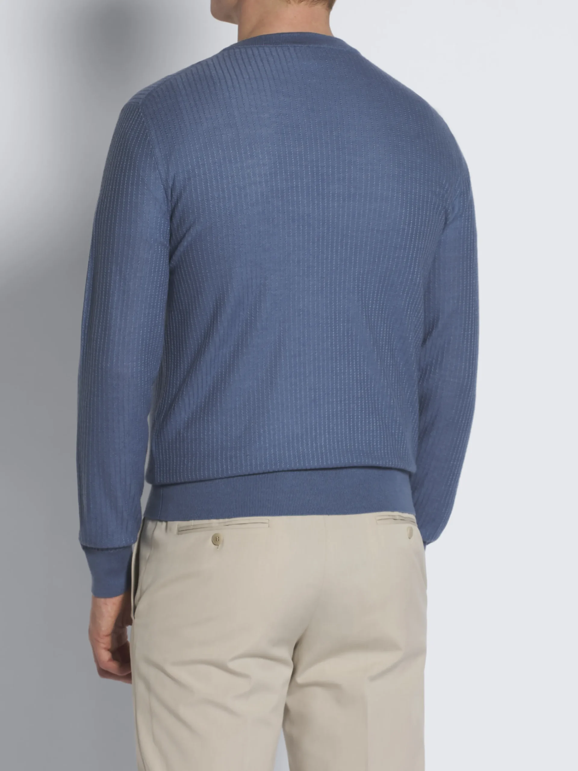 Light blue jacquard cashmere and silk crewneck sweater