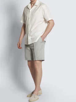 Light blue linen and cotton gabardine Madeira shorts