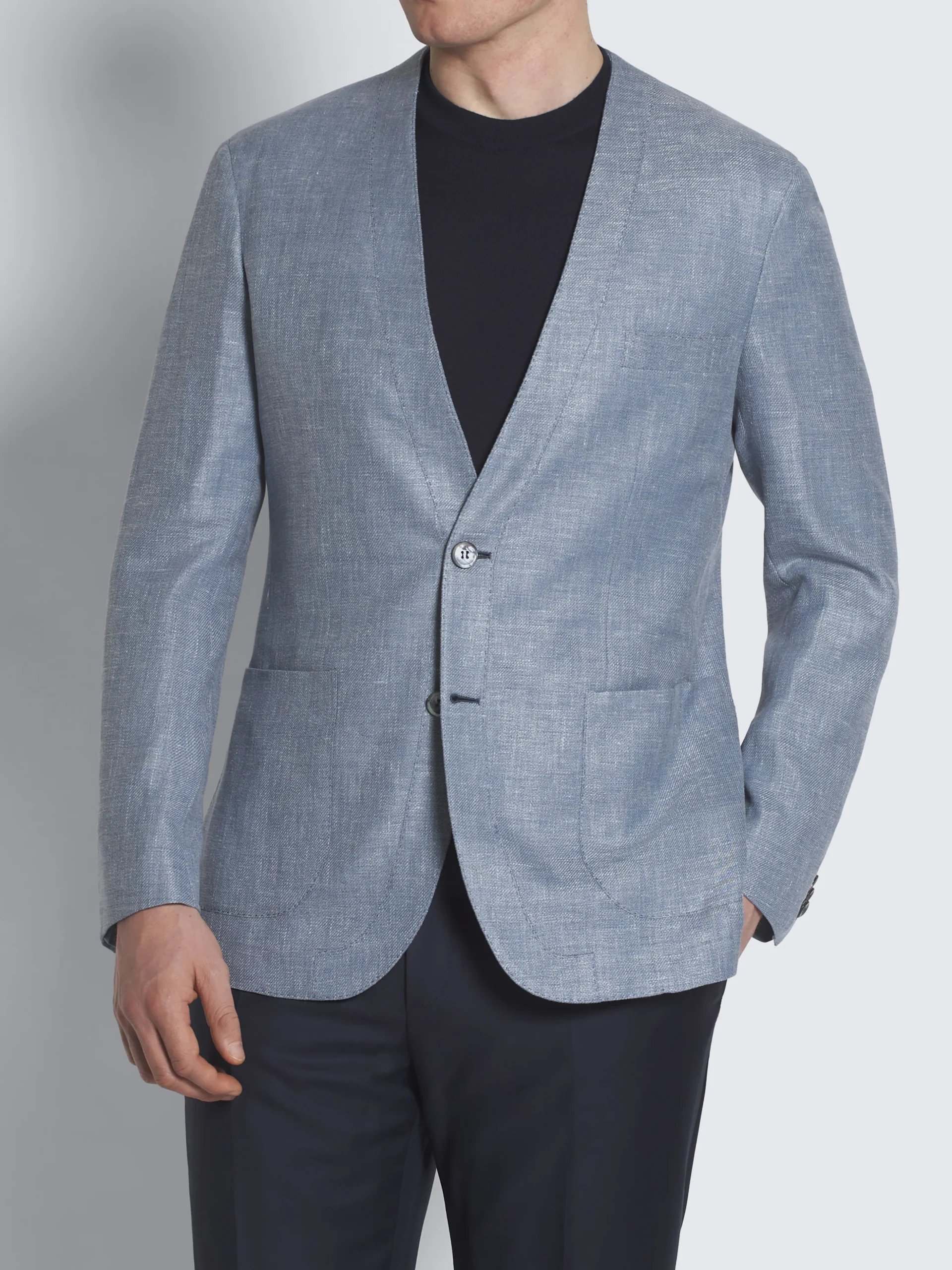 Light blue linen, wool and silk Jardigan