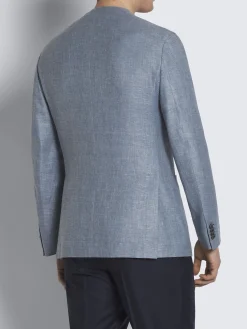 Light blue linen, wool and silk Jardigan