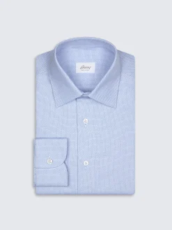 Light blue micro motif jacquard cotton formal shirt