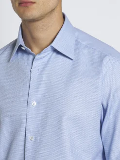 Light blue micro motif jacquard cotton formal shirt