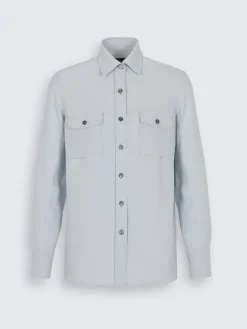 Light blue silk cady military shirt