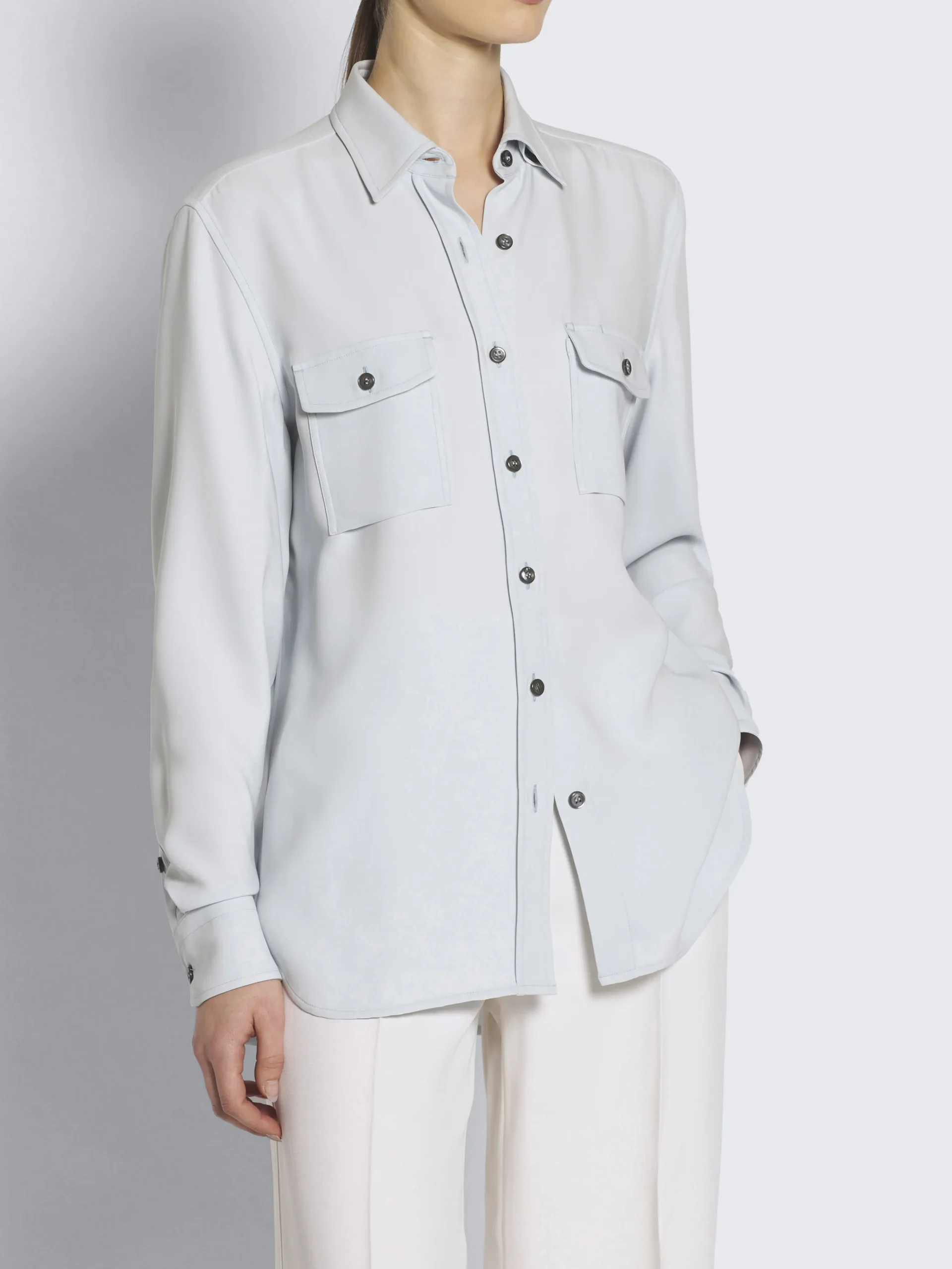 Light blue silk cady military shirt
