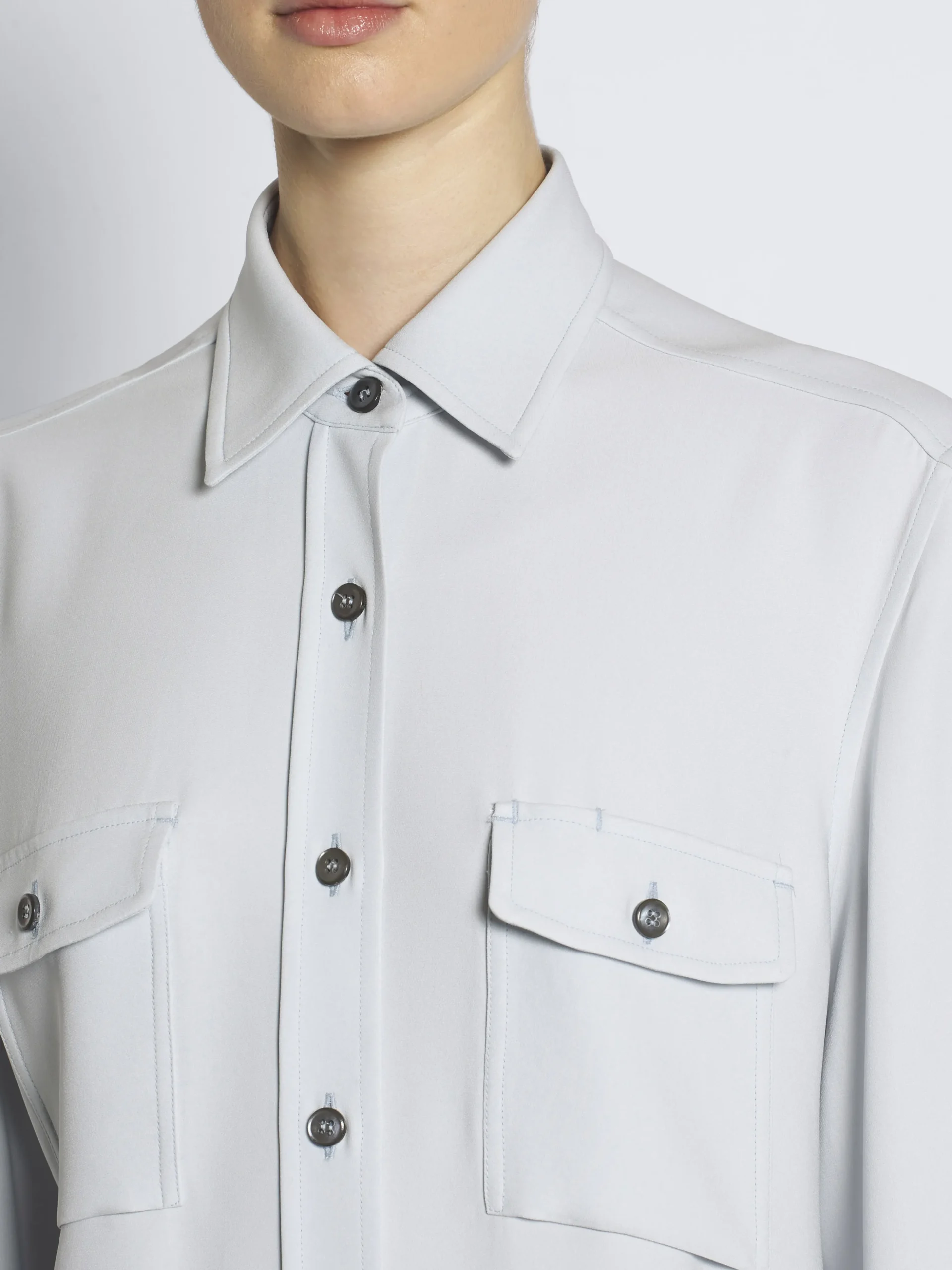 Light blue silk cady military shirt