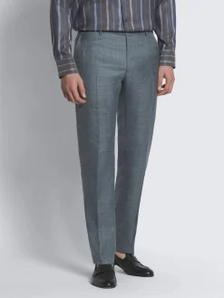 Light blue silk, cashmere and linen slab twill Tigullio trousers
