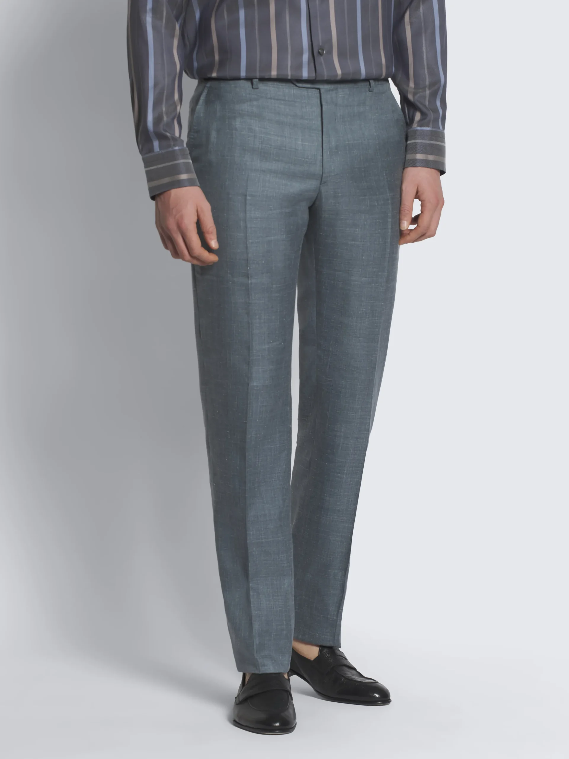 Light blue silk, cashmere and linen slab twill Tigullio trousers