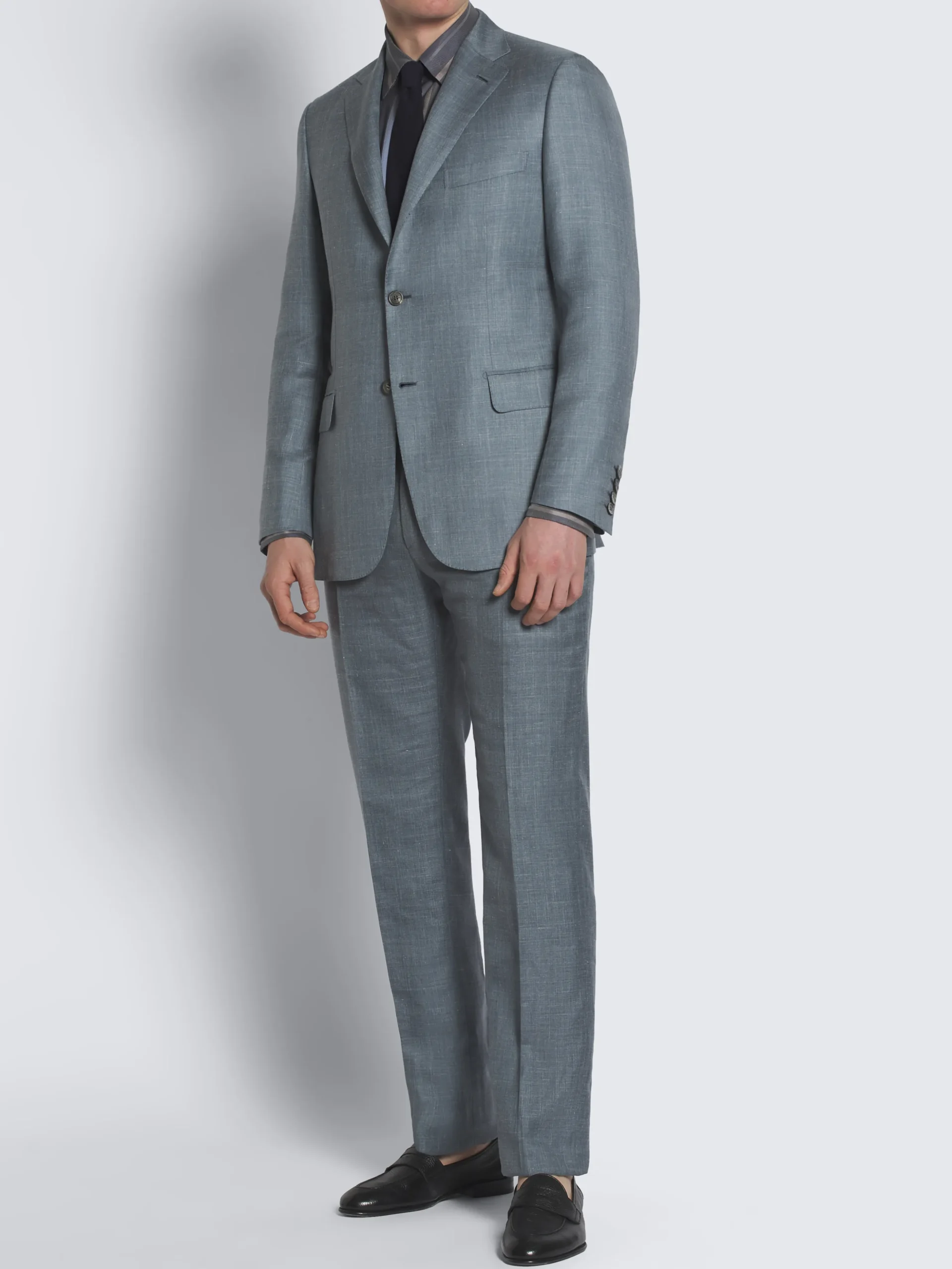 Light blue silk, cashmere and linen slab twill Tigullio trousers