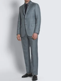 Light blue silk, cashmere and linen slab twill Ravello jacket