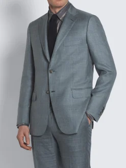 Light blue silk, cashmere and linen slab twill Ravello jacket