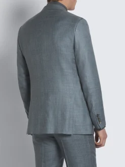 Light blue silk, cashmere and linen slab twill Ravello jacket