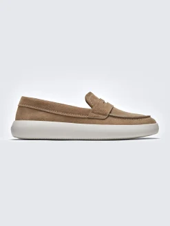 Light brown suede boat loafers