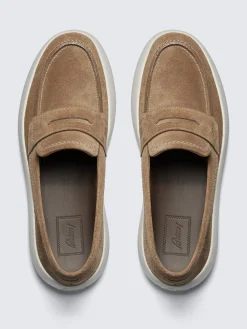 Light brown suede boat loafers