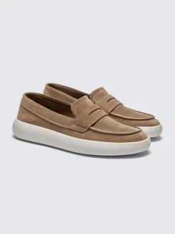 Light brown suede boat loafers