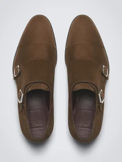 Light brown suede double monk Milano shoes