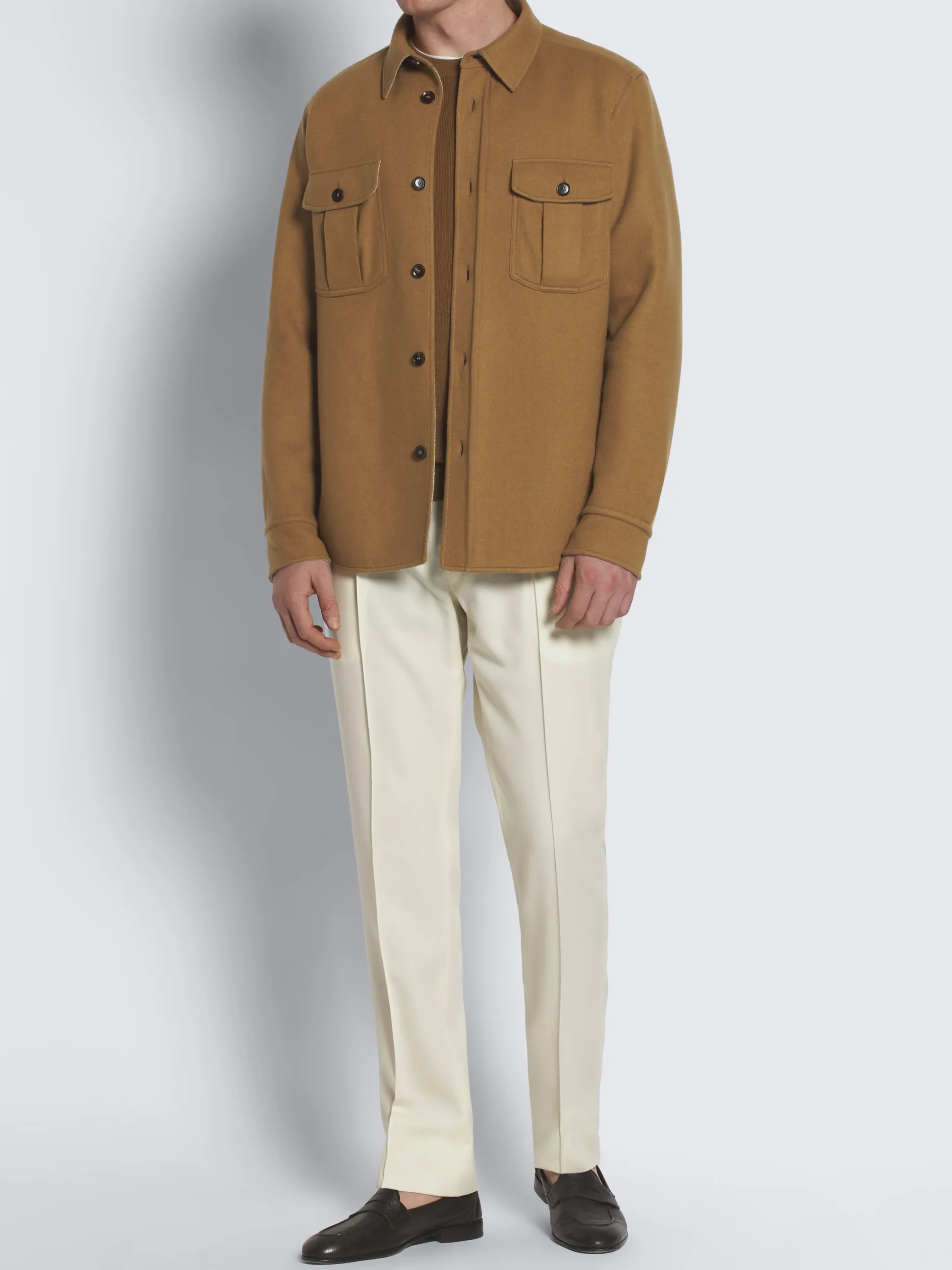 Light brown vicuña and cotton crewneck sweater