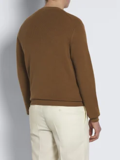 Light brown vicuña and cotton crewneck sweater