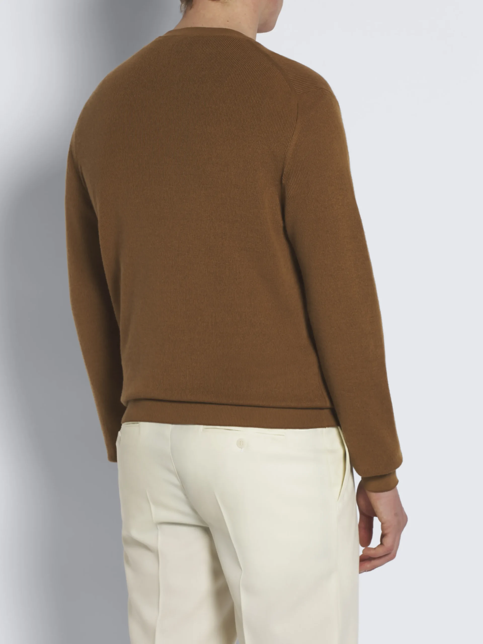 Light brown vicuña and cotton crewneck sweater