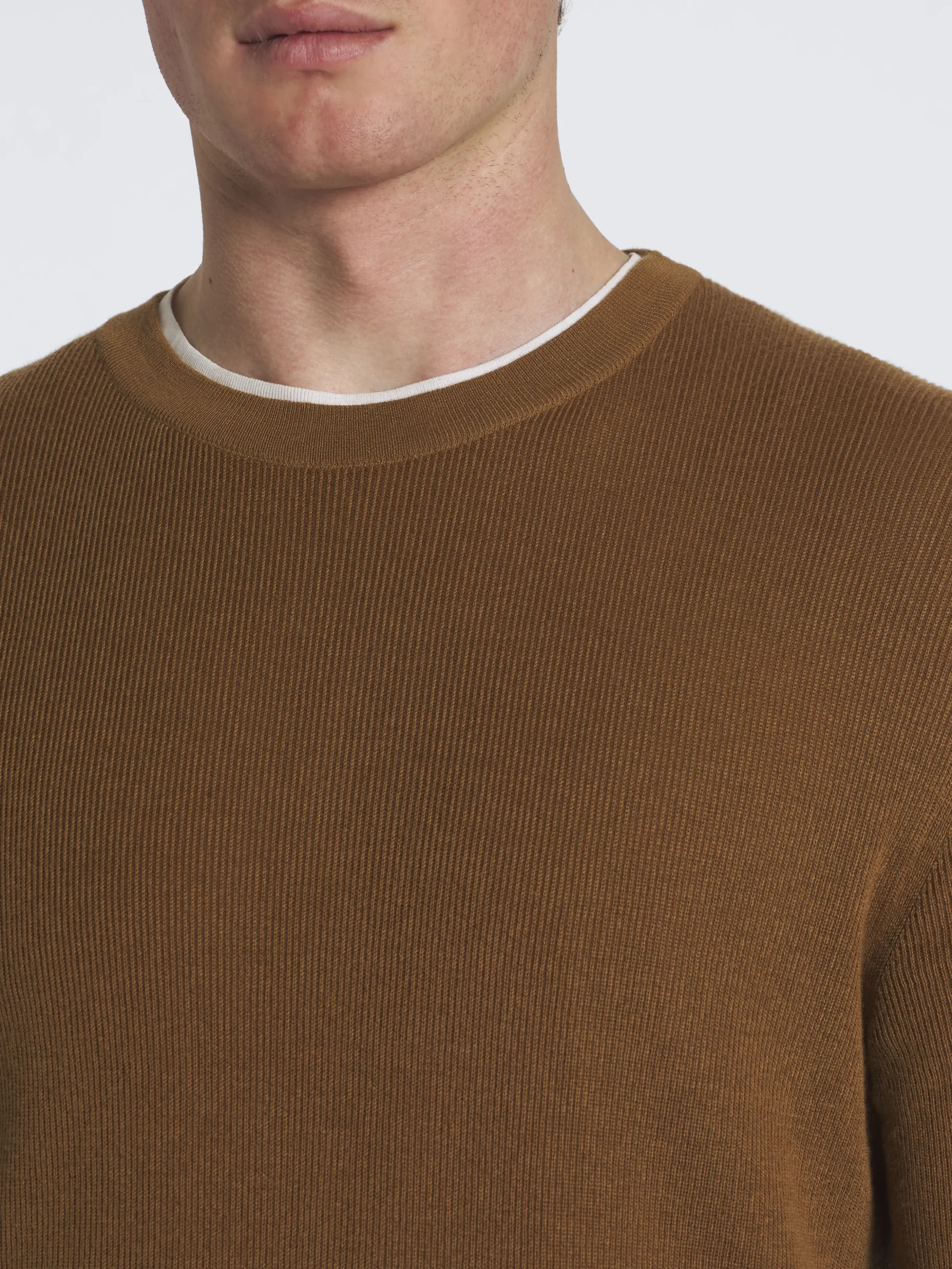 Light brown vicuña and cotton crewneck sweater