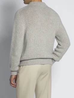 Light grey cashmere mouliné mockneck sweater