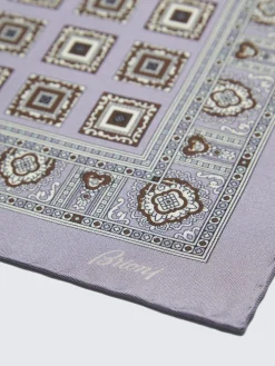 Lilac and brown silk pocket square