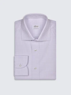 Lilac and white micro-checked Ventiquattro cotton formal shirt