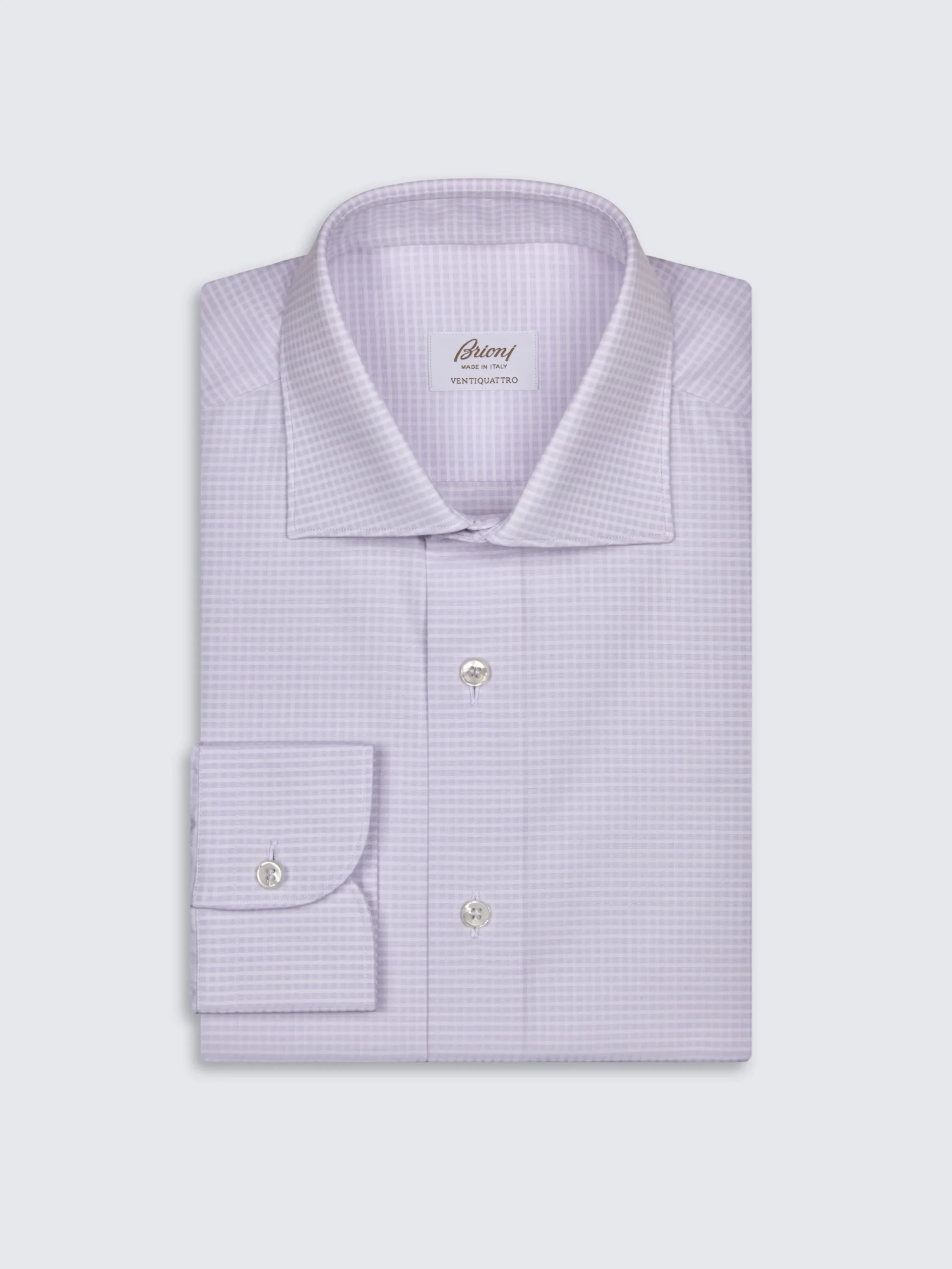 Lilac and white micro-checked Ventiquattro cotton formal shirt