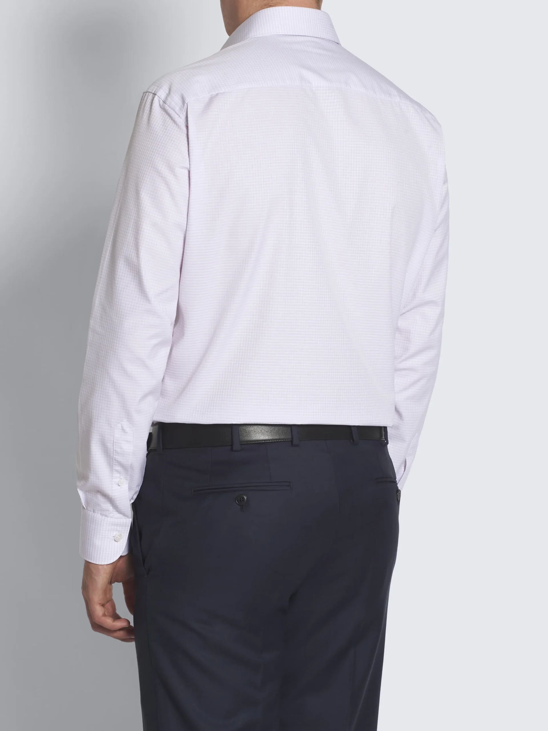 Lilac and white micro-checked Ventiquattro cotton formal shirt