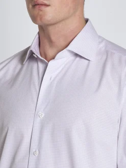 Lilac and white micro-checked Ventiquattro cotton formal shirt