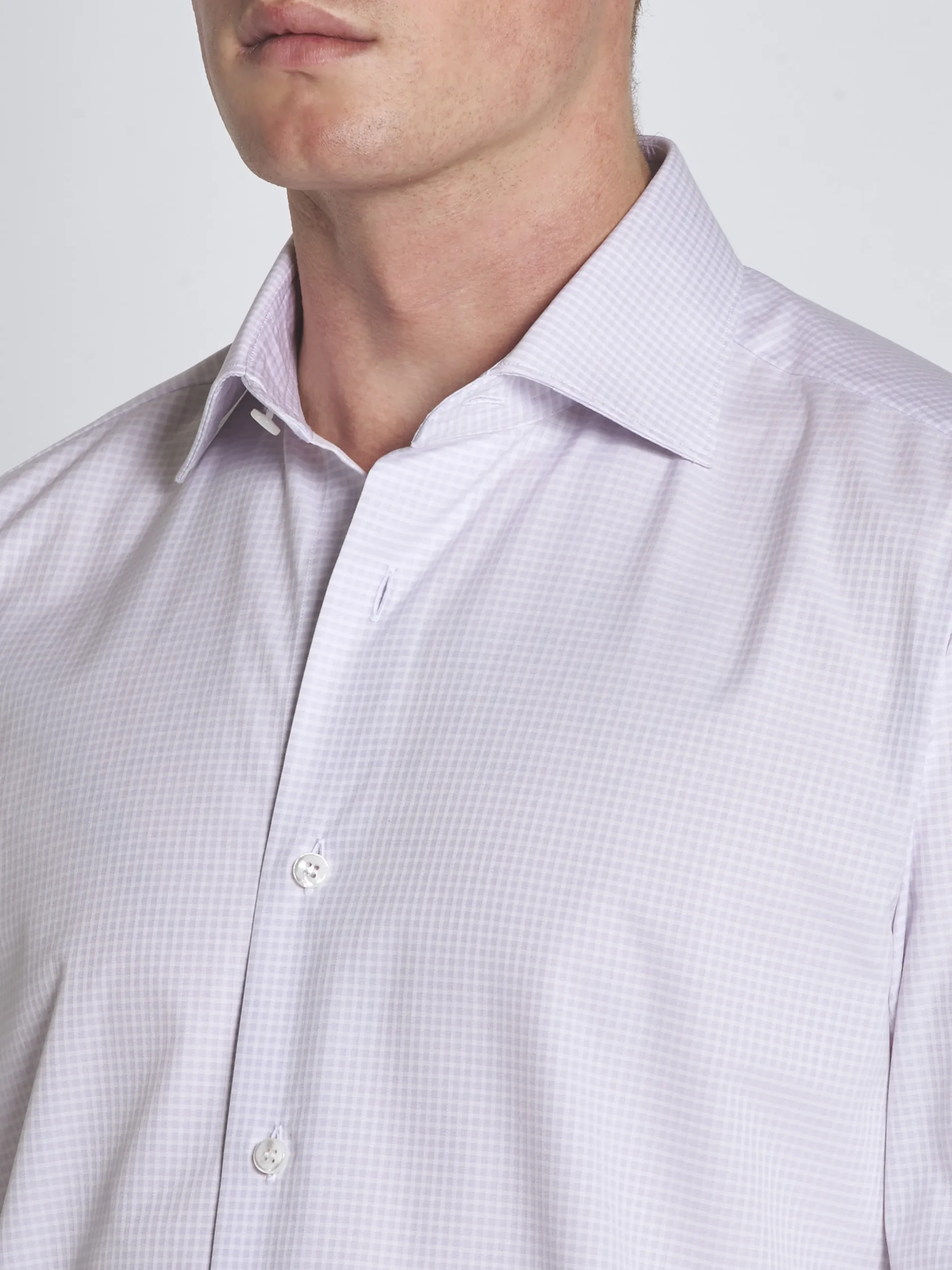 Lilac and white micro-checked Ventiquattro cotton formal shirt