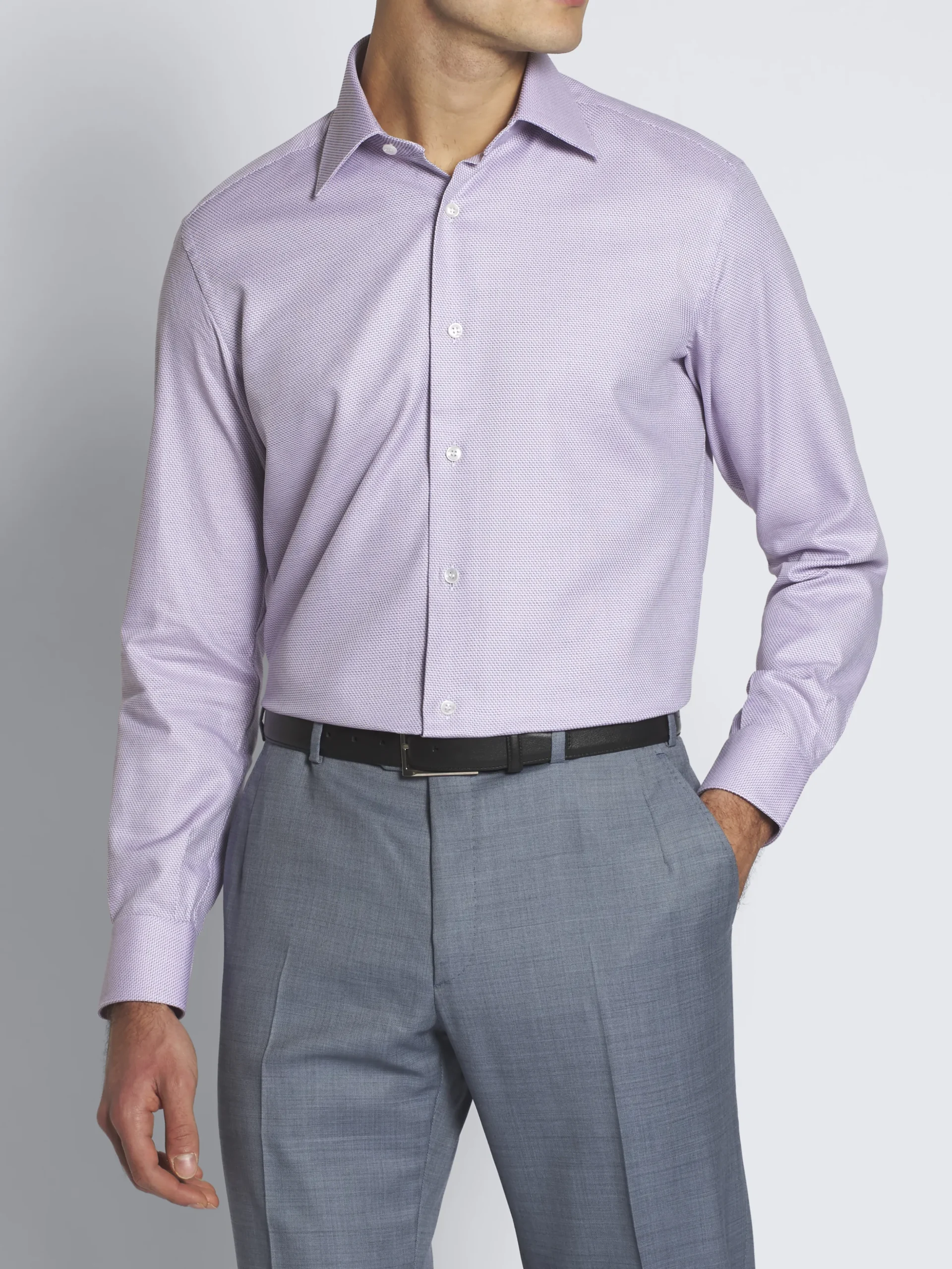 Lilac micro motif jacquard cotton formal shirt