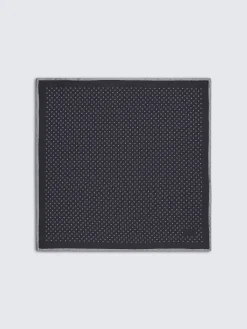 Midnight blue and lead grey micro motif silk pocket square