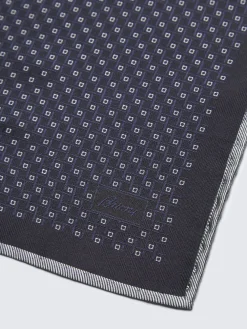 Midnight blue and lead grey micro motif silk pocket square