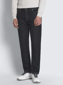 Midnight blue cotton and cashmere denim jeans