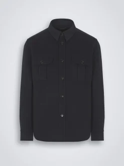 Midnight blue double-splittable wool and cashmere Vagabond overshirt