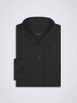 Midnight blue silk and wool piqué shirt