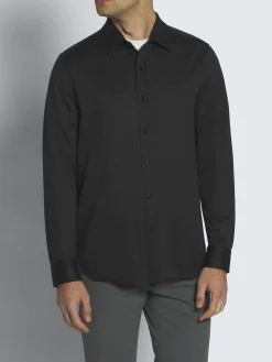 Midnight blue silk and wool piqué shirt