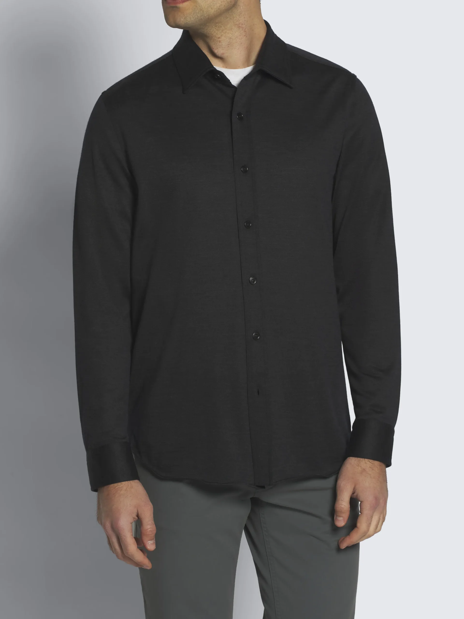 Midnight blue silk and wool piqué shirt