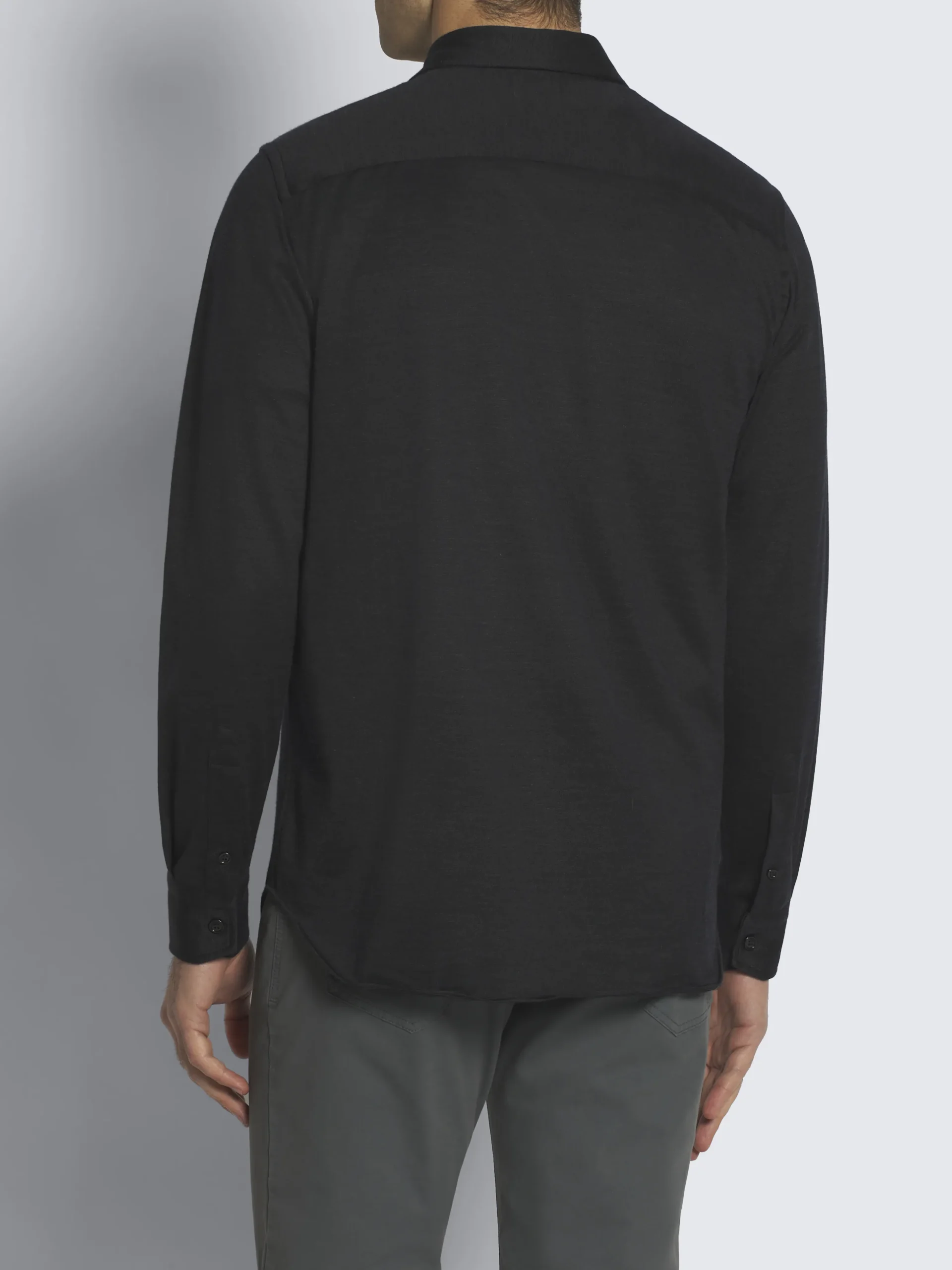 Midnight blue silk and wool piqué shirt
