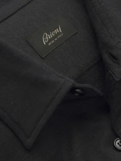 Midnight blue silk and wool piqué shirt